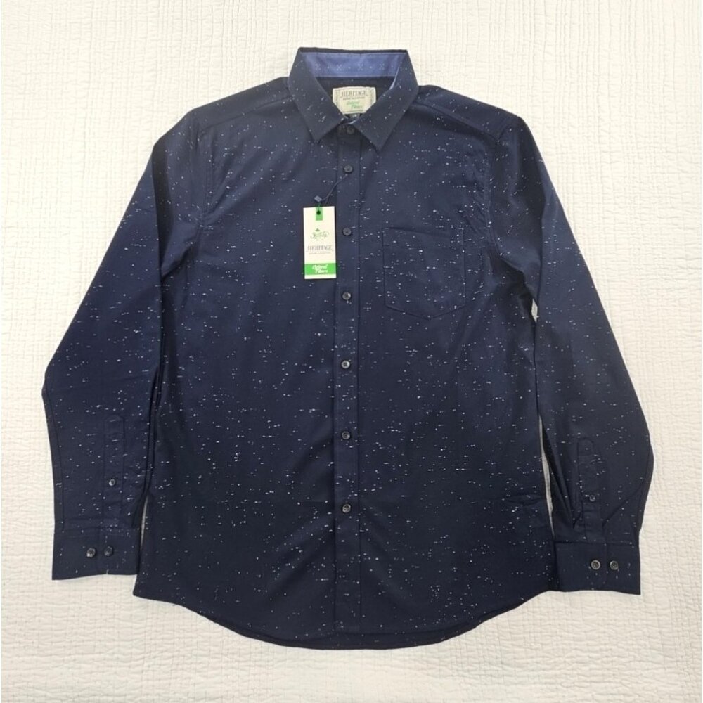 NWT Heritage Report Button-Up‎ Shirt Men's L Navy Blue Slubby Cotton Long Sleeve